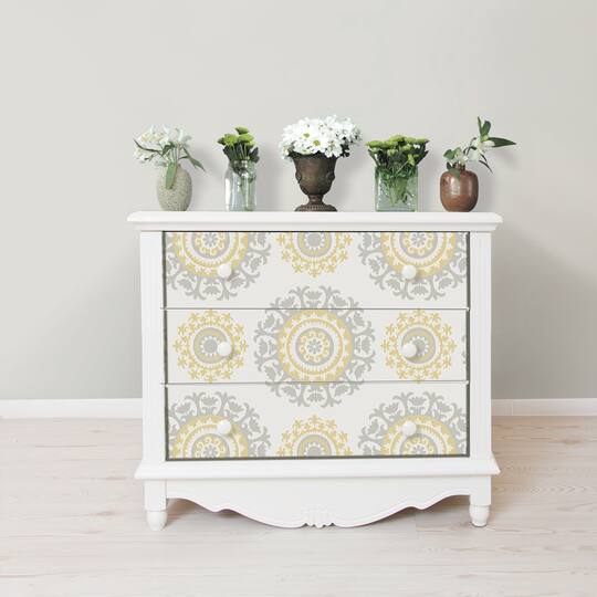 NuWallpaper Gray & Yellow Suzani Peel & Stick Wallpaper